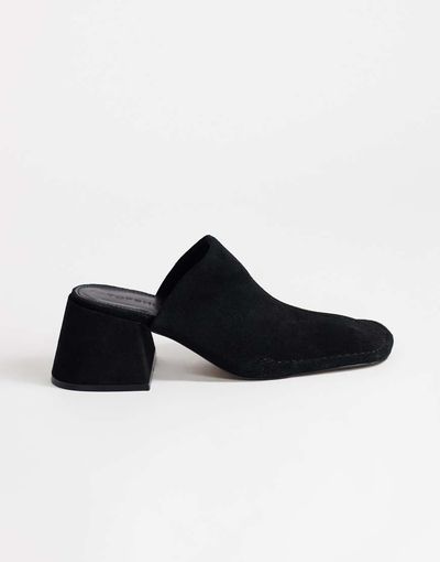 Topshop Topshop Alberto real leather wide block heel mules in black