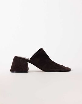 Topshop Topshop Alberto real suede wide block heel mule in chocolate-Brown