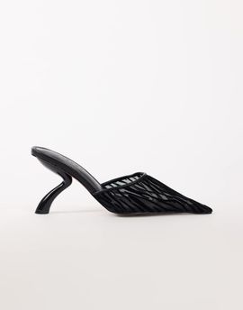 Topshop Topshop Alessio angular heel pointed court shoe in black zebra mesh