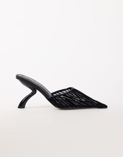 Topshop Topshop Alessio angular heel pointed court shoe in black zebra mesh