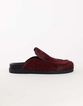 Topshop Topshop Alexia long hair-on real leather loafer mules in merlot-Red
