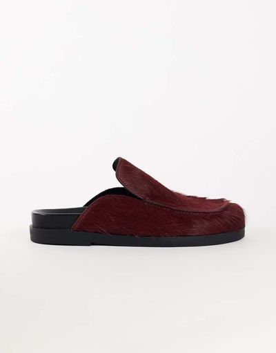 Topshop Topshop Alexia long hair-on real leather loafer mules in merlot-Red