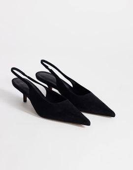 Topshop Topshop Ali kitten heel sling back pumps in black faux suede