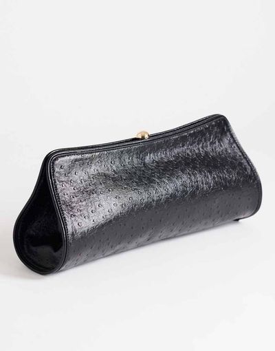 Topshop Topshop Alice medium clutch purse in black ostrich effect