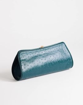 Topshop Topshop Alice medium clutch purse in teal ostrich effect-Blue