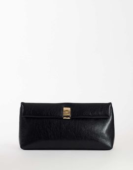 Topshop Topshop Amber oversized fold over clutch bag with gold hardware in black