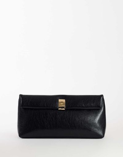 Topshop Topshop Amber oversized fold over clutch bag with hardware in black