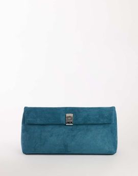 Topshop Topshop Amber oversized suedette fold over clutch bag with hardware in teal-Blue