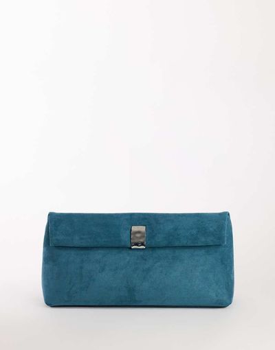 Topshop Topshop Amber oversized suedette fold over clutch bag with hardware in teal-Blue