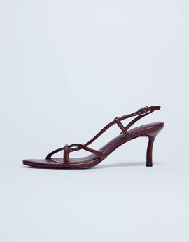 Topshop Topshop Amelia minimal mid heel sandals in burgundy-Red