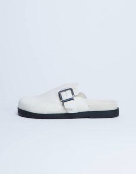 Topshop Topshop Amy real leather slip on mules with buckle in neutral pony