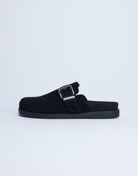 Topshop Topshop Amy slip on mules with buckle in black hair on real leather