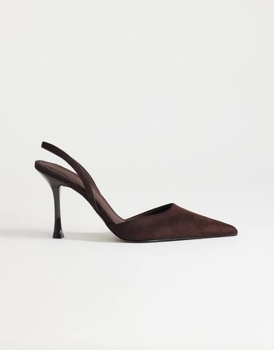 Topshop Topshop Angel faux suede high heeled pumps in chocolate-Brown