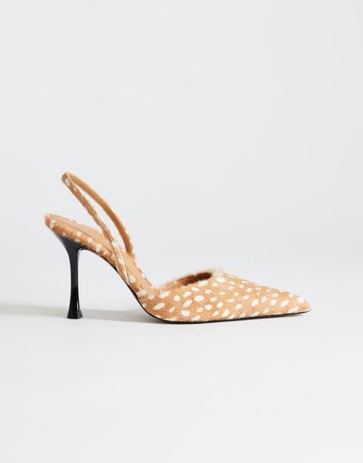 Topshop Topshop Angel real hair on leather high pumps in deer print-Brown
