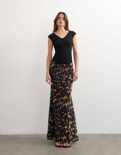 Topshop Topshop animal print mesh maxi skirt in multi