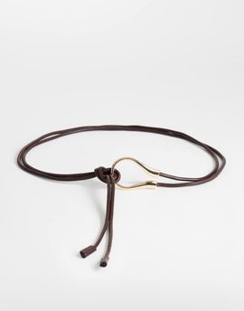 Topshop Topshop Annie hardware tie belt in chocolate and gold-Brown