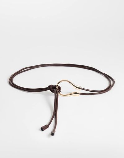 Topshop Topshop Annie hardware tie belt in chocolate and gold-Brown