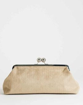 Topshop Topshop Annie medium suedette woven clutch in taupe-Neutral
