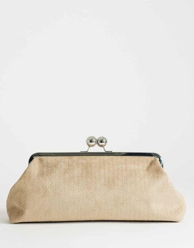 Topshop Topshop Annie medium suedette woven clutch in taupe-Neutral