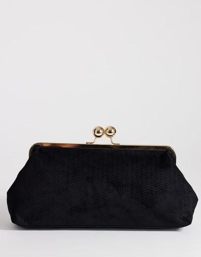 Topshop Topshop Annie medium suedette woven clutch in black