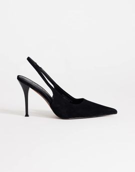 Topshop Topshop Anya real suede sling back high heeled pumps in black