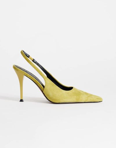 Topshop Topshop Anya real suede sling back high heeled pumps in olive-Green