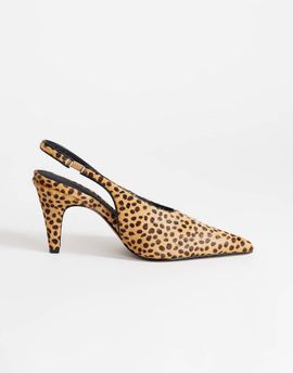 Topshop Topshop Arabella cone heel slingback heeled pumps in deer print-Brown