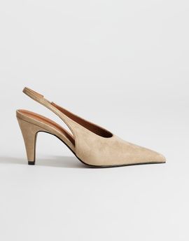 Topshop Topshop Arabella cone heel slingback high heeled pumps in taupe-Neutral