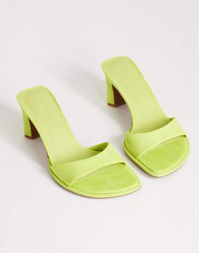 Topshop Topshop Ari mule mid heeled sandals in lime-Green