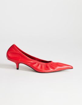 Topshop Topshop Arizona real leather ruched kitten heel shoes in red