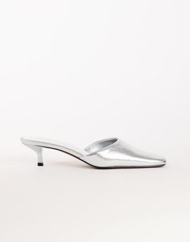 Topshop Topshop Arthur rounded toe mid-height heel mules in silver