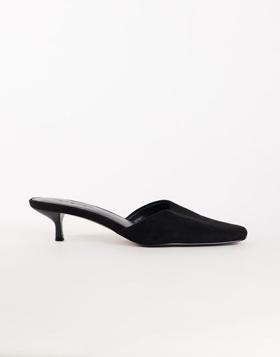Topshop Topshop Arthur rounded toe mid-height heeled mules in black faux suede