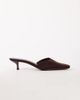 Topshop Topshop Arthur rounded toe mid heel mule in chocolate faux suede-Brown - 1