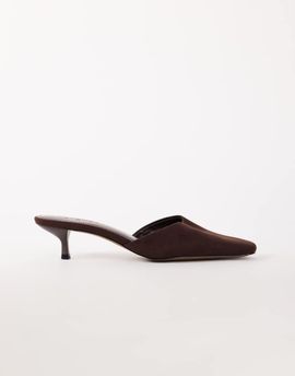 Topshop Topshop Arthur rounded toe mid heel mule in chocolate faux suede-Brown