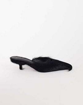 Topshop Topshop Asher kitten heel court in black hair on real leather