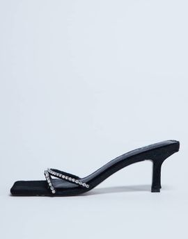 Topshop Topshop Astrid diamante heeled mules in black real leather pony
