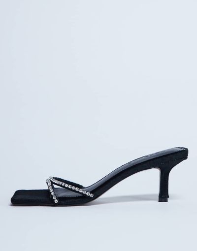 Topshop Topshop Astrid diamante heeled mules in black real leather pony