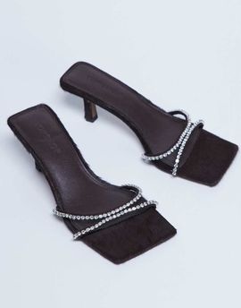 Topshop Topshop Astrid rhinestone heeled mules in chocolate real leather pony-Brown