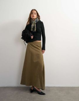 Topshop Topshop Asymmeric striped skirt in deep olive-Green