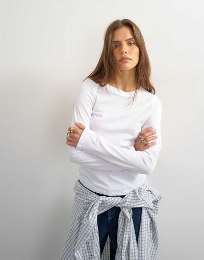 Topshop Topshop asymmetric long sleeve T-shirt in white
