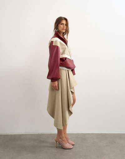 Topshop Topshop asymmetric mini skirt in stone-No color