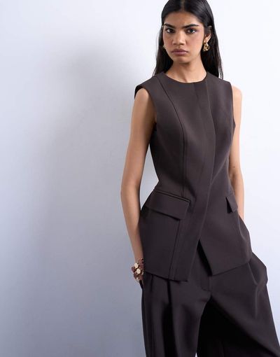 Topshop Topshop asymmetric vest in chocolate - part of a set-Brown