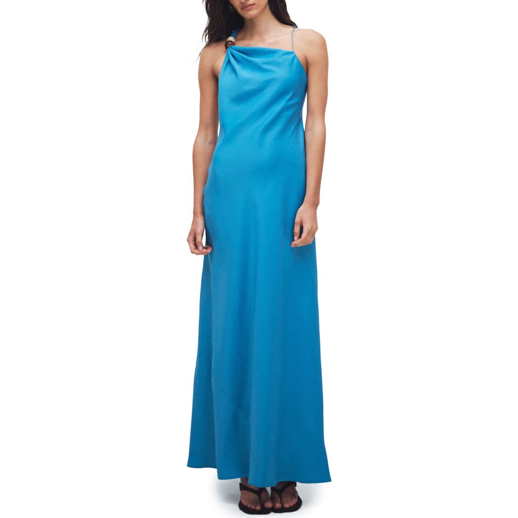 Topshop Topshop Asymmetrical Beaded Neck Satin Maxi Dress