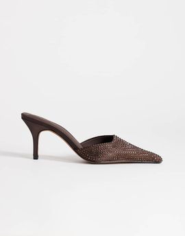 Topshop Topshop Avery embellished mule mid pumps in chocolate-Brown