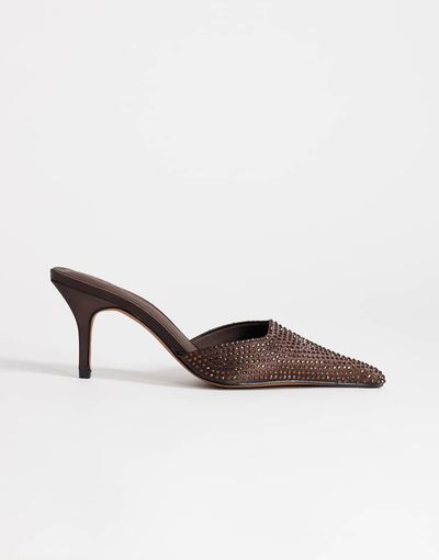 Topshop Topshop Avery embellished mule mid pumps in chocolate-Brown