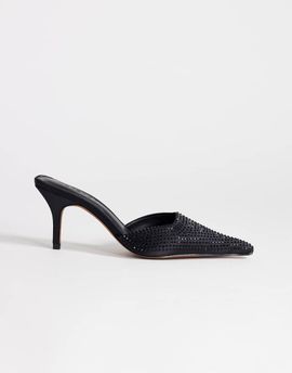 Topshop Topshop Avery embellished pointed mule mid pumps in black