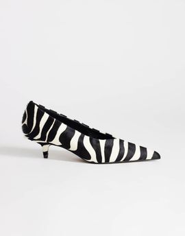 Topshop Topshop Avril hair on real leather kitten heel mid pumps in black and white zebra