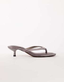Topshop Topshop Axel toe thong mid heel sandal in gray satin