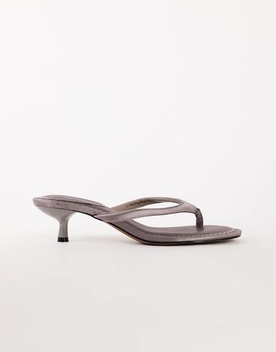 Topshop Topshop Axel toe thong mid heel sandal in gray satin
