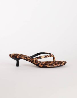 Topshop Topshop Axel toe thong mid heel sandal in leopard print satin-MULTI